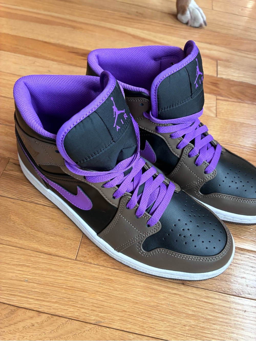 Jordan Mid Sneakers in Black, Purple, and Brown